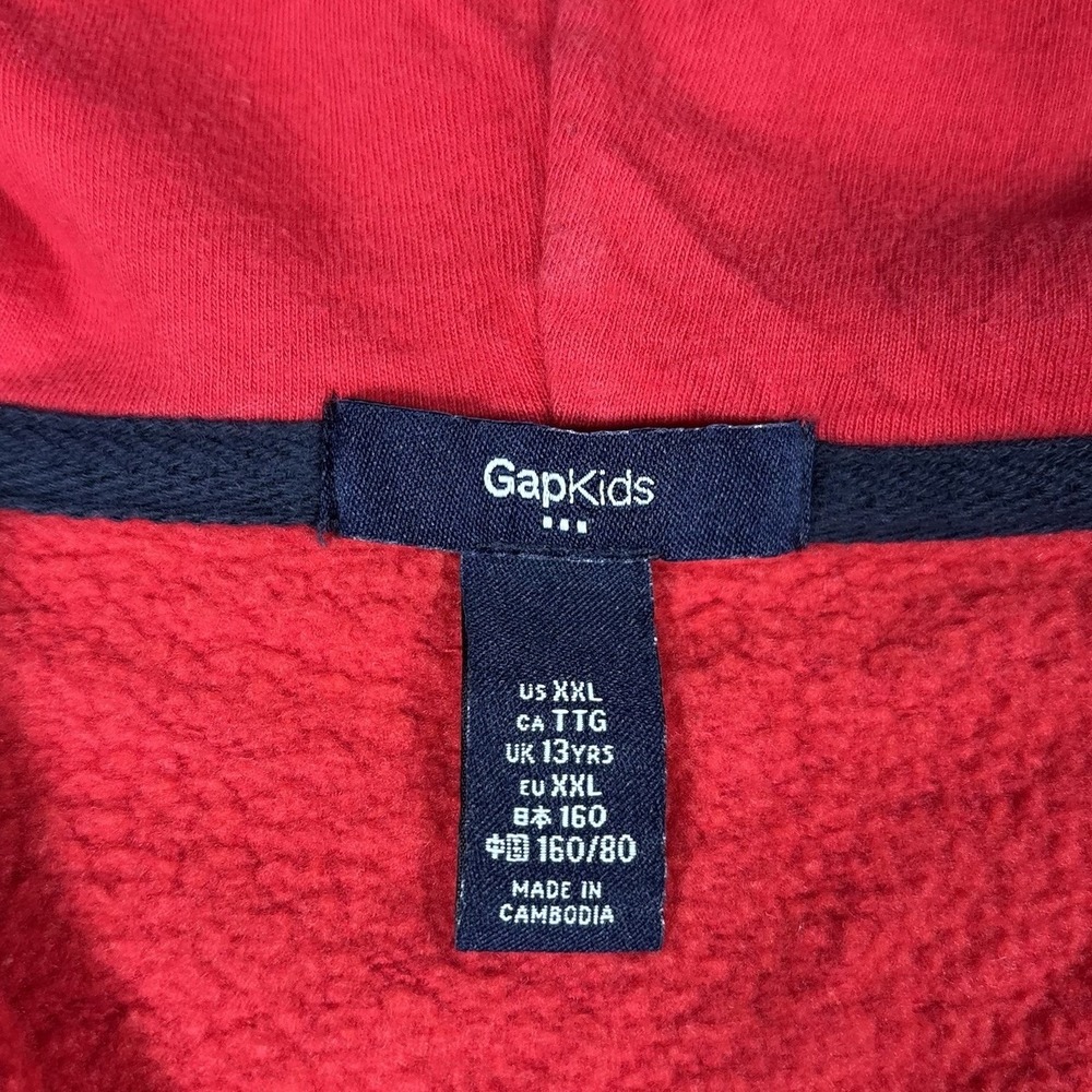 GAP Kids Hoodie Sweatshirt Youth 2XL Full Zip Red Fleece Embroidered Logo Y2K - Picture 4 of 8